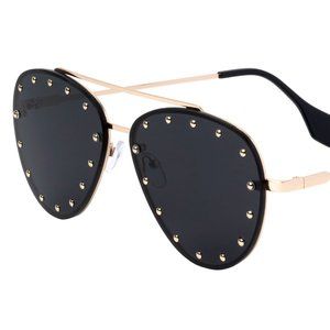 Studded Aviators Women's Sunglasses Black Gold
